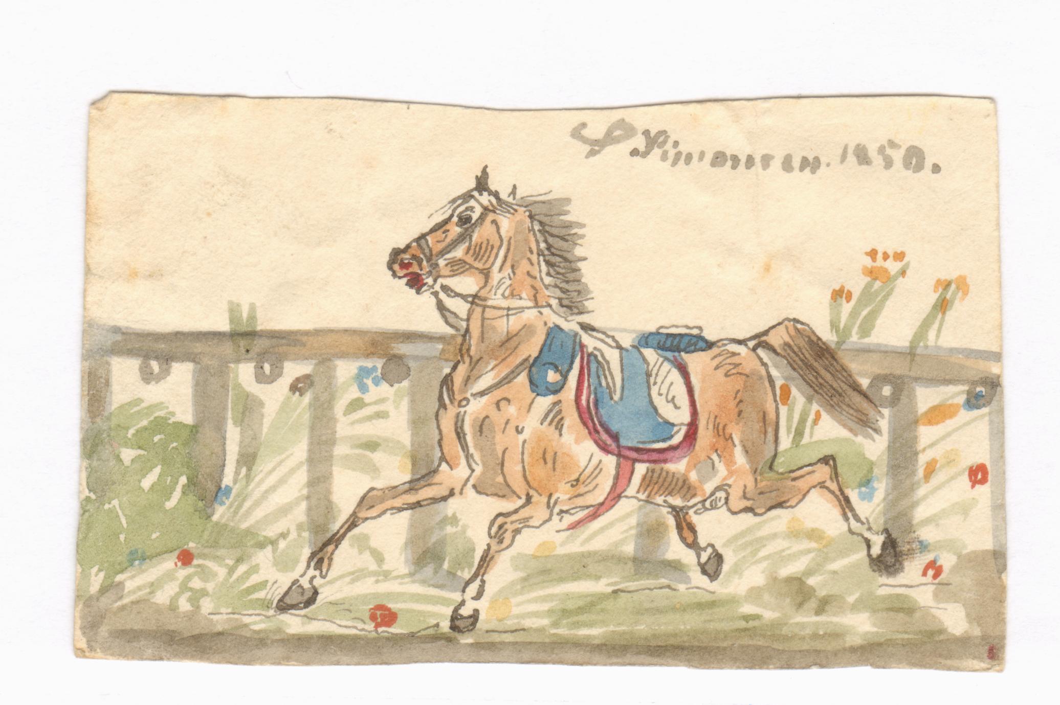 75.131  Hest tegnet af S. Simonsen 1850, ukendt sammenhæng. Lå sammen med de andre tegninger...