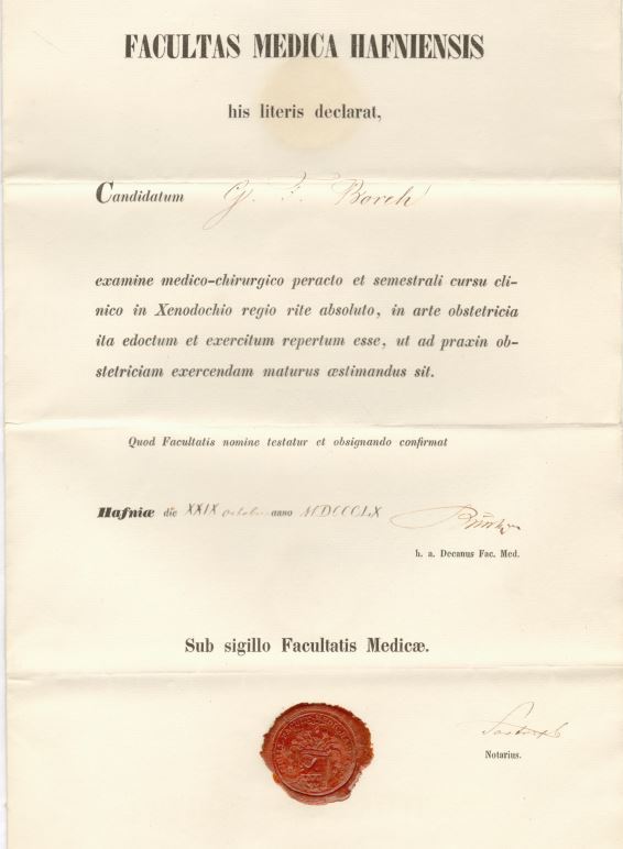 75.139  Eksamensbevis fra Københavns Universitet  for Georg Ferdinand Borch. Det er dateret 29.10 1860