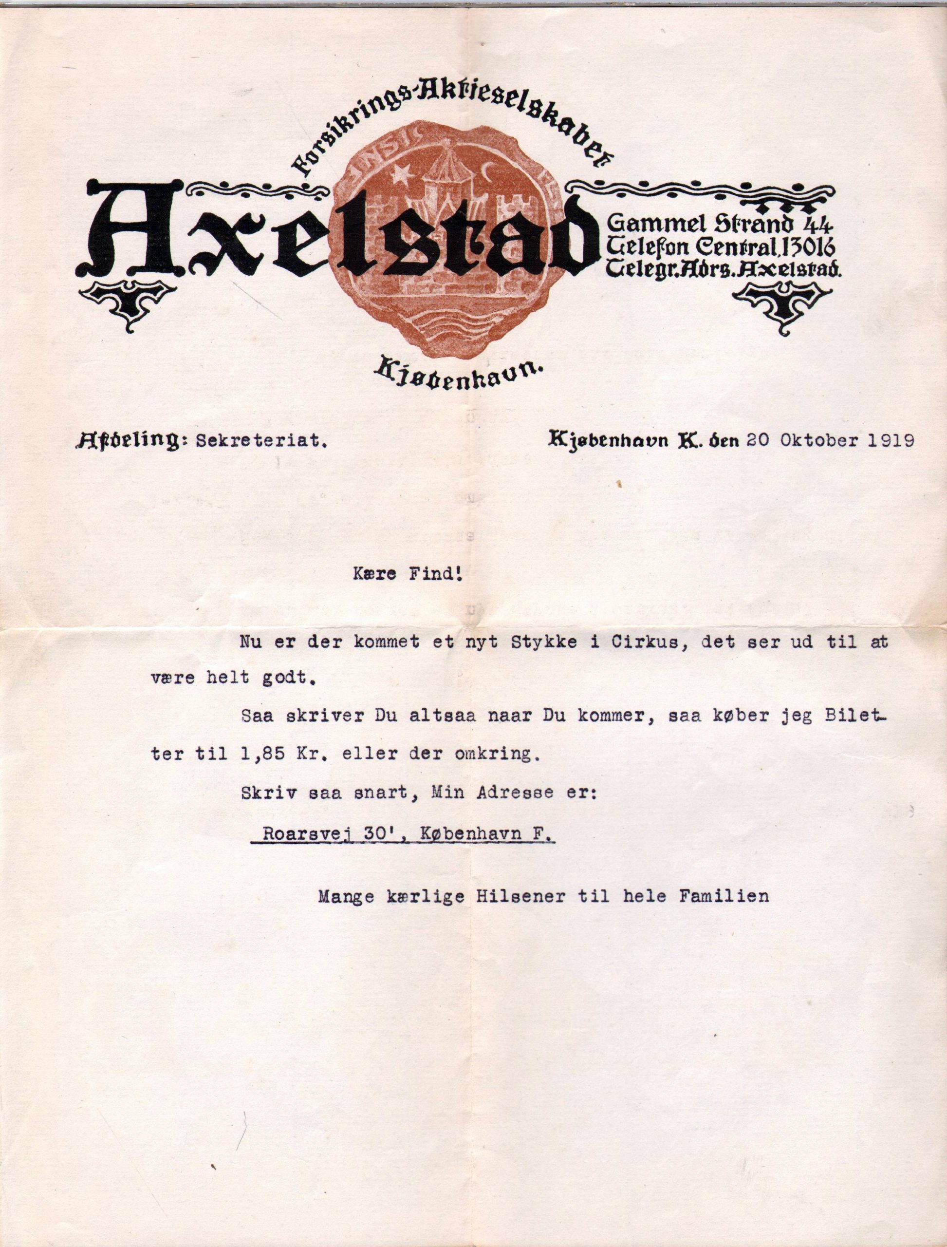 16.145 Invitation til cirkustur 1919