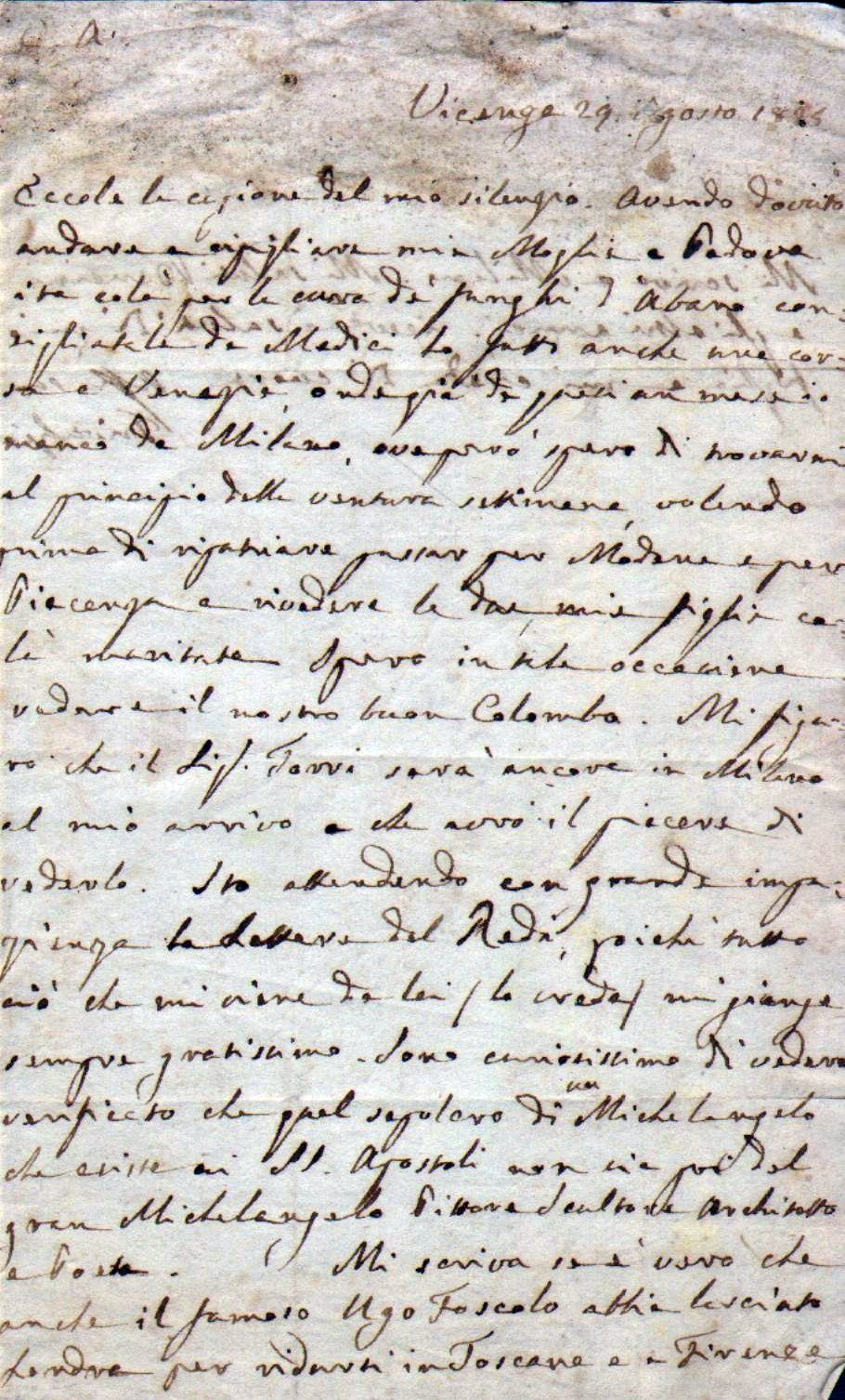 Italiensk brev til Vicenza 1825
