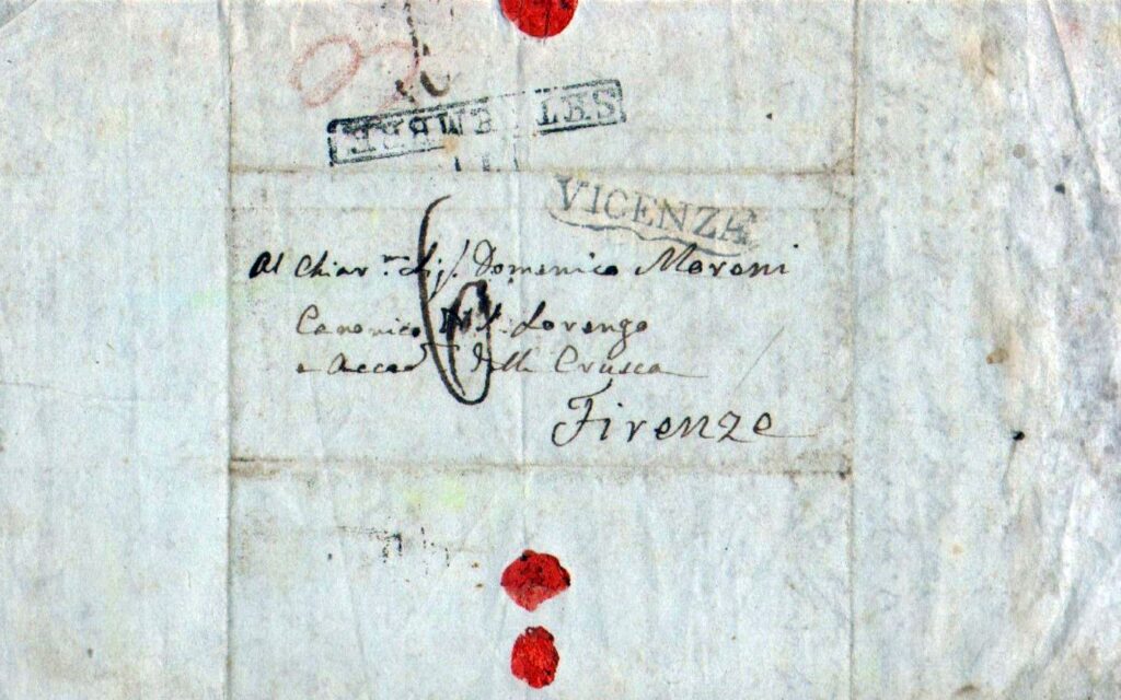 Italiensk brev til Vicenza 1825 kuverten.