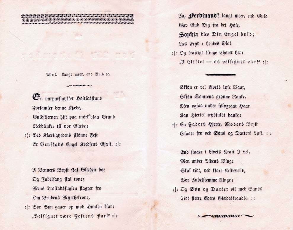 75.120.3 Sang sungen på Skyttehaven 4. december 1831 i anledning af Ferdinand Felix Borchs bryllup med Sophie Cathrine Quist den 26. november samme aar.