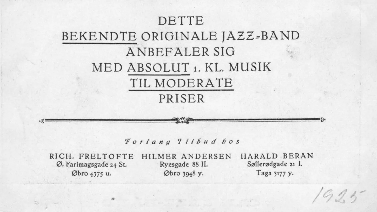 70.308 Bagside af kort med reklame for Can Jazz-band år 1925.