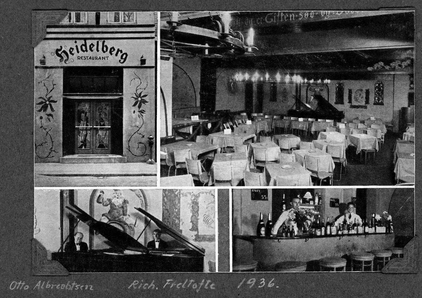 70.321 Heidelberg restaurant 1936. Ved flyglerne Otto Albrechtsen og Richard Freltofte.