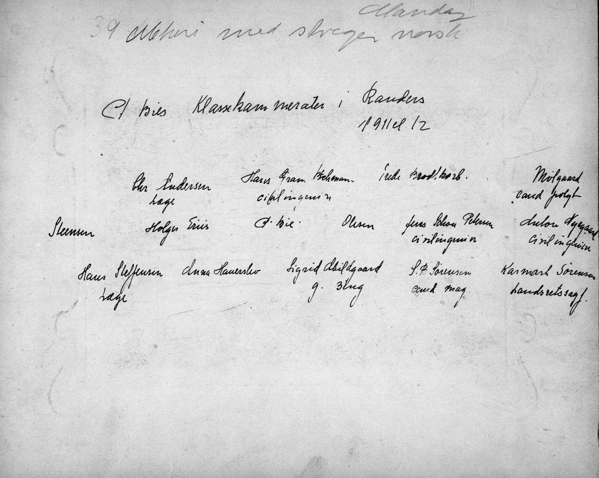 14551.142 C. Bies klassekammerater i Randers 1911 eller 12. Mange navne på bagsiden.